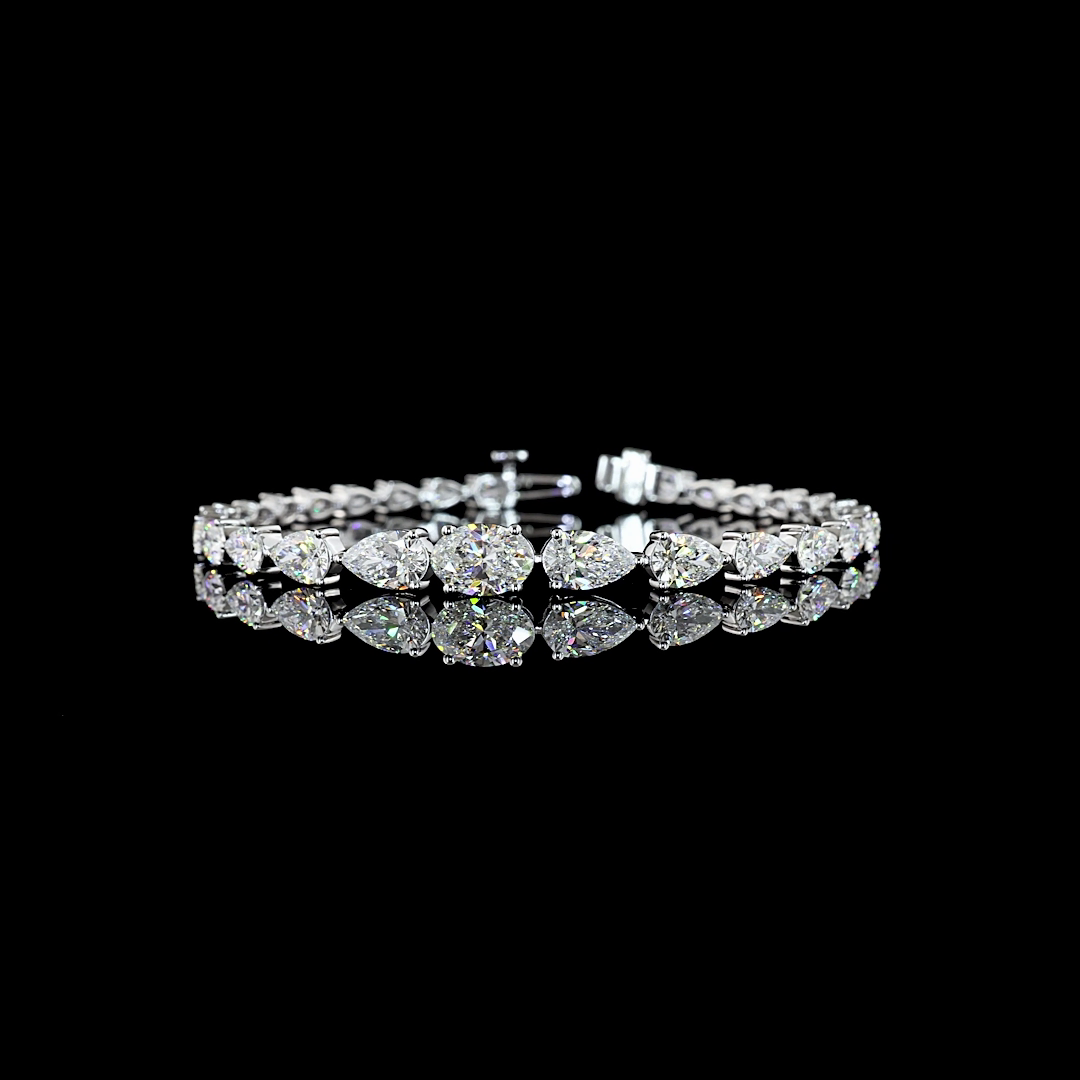 Lab-Grown 8.61 Carat Pear E-VS Diamond 14K White Gold Tennis Bracelet