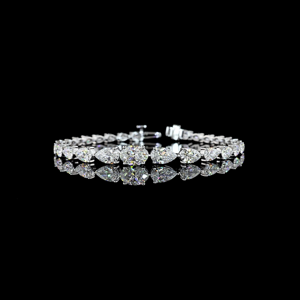 Lab-Grown 8.61 Carat Pear E-VS Diamond 14K White Gold Tennis Bracelet
