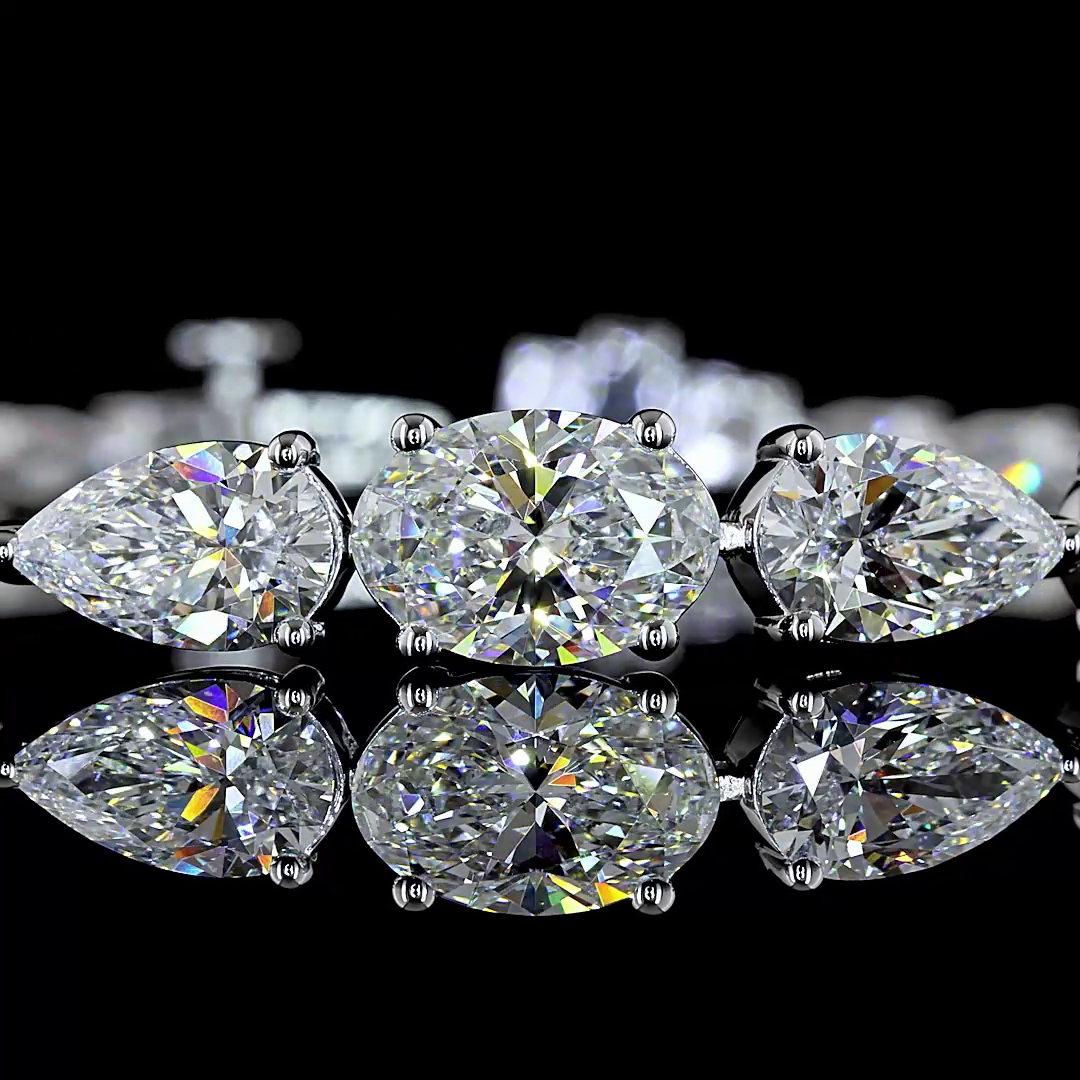 Lab-Grown 8.61 Carat Pear E-VS Diamond 14K White Gold Tennis Bracelet