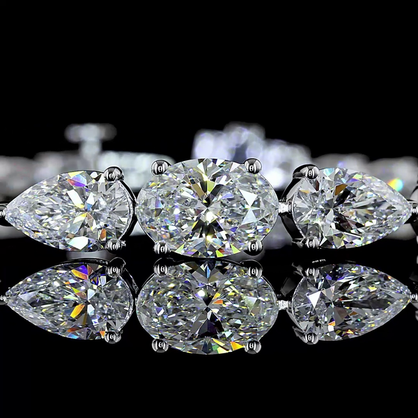 Lab-Grown 8.61 Carat Pear E-VS Diamond 14K White Gold Tennis Bracelet