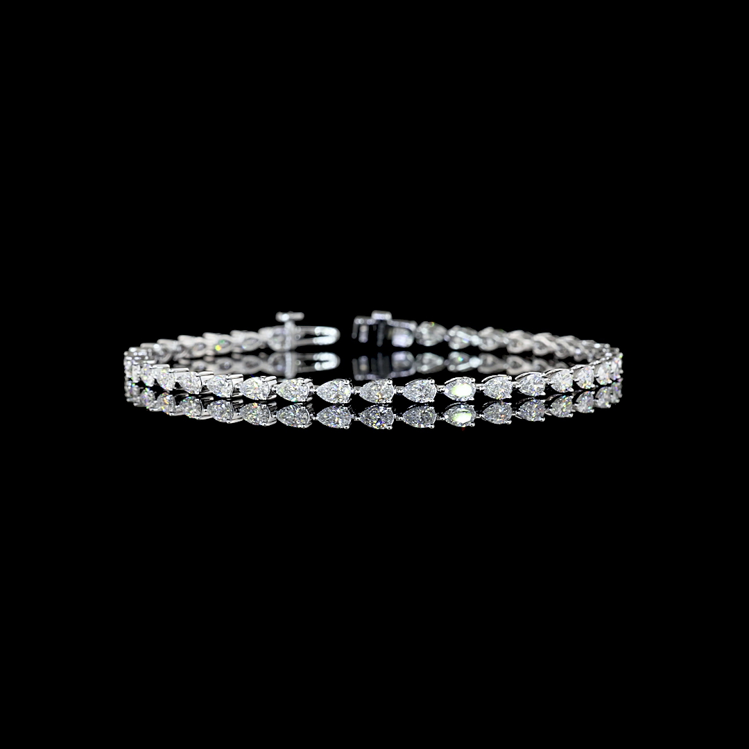 Lab-Grown 4.05 Carat Pear E-VS Diamond 14K White Gold Tennis Bracelet
