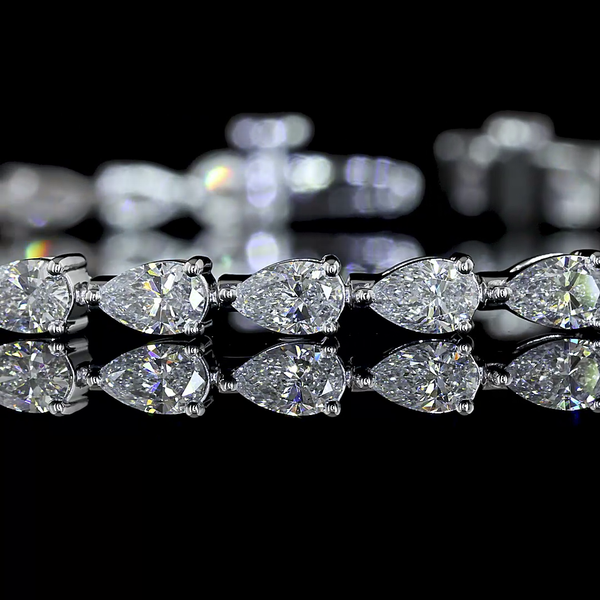 Lab-Grown 4.05 Carat Pear E-VS Diamond 14K White Gold Tennis Bracelet