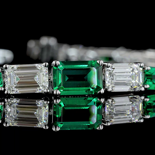 Lab-Grown 5.83 Carat Emerald E-VS Diamond 14K Two Tone Riviera Bracelet