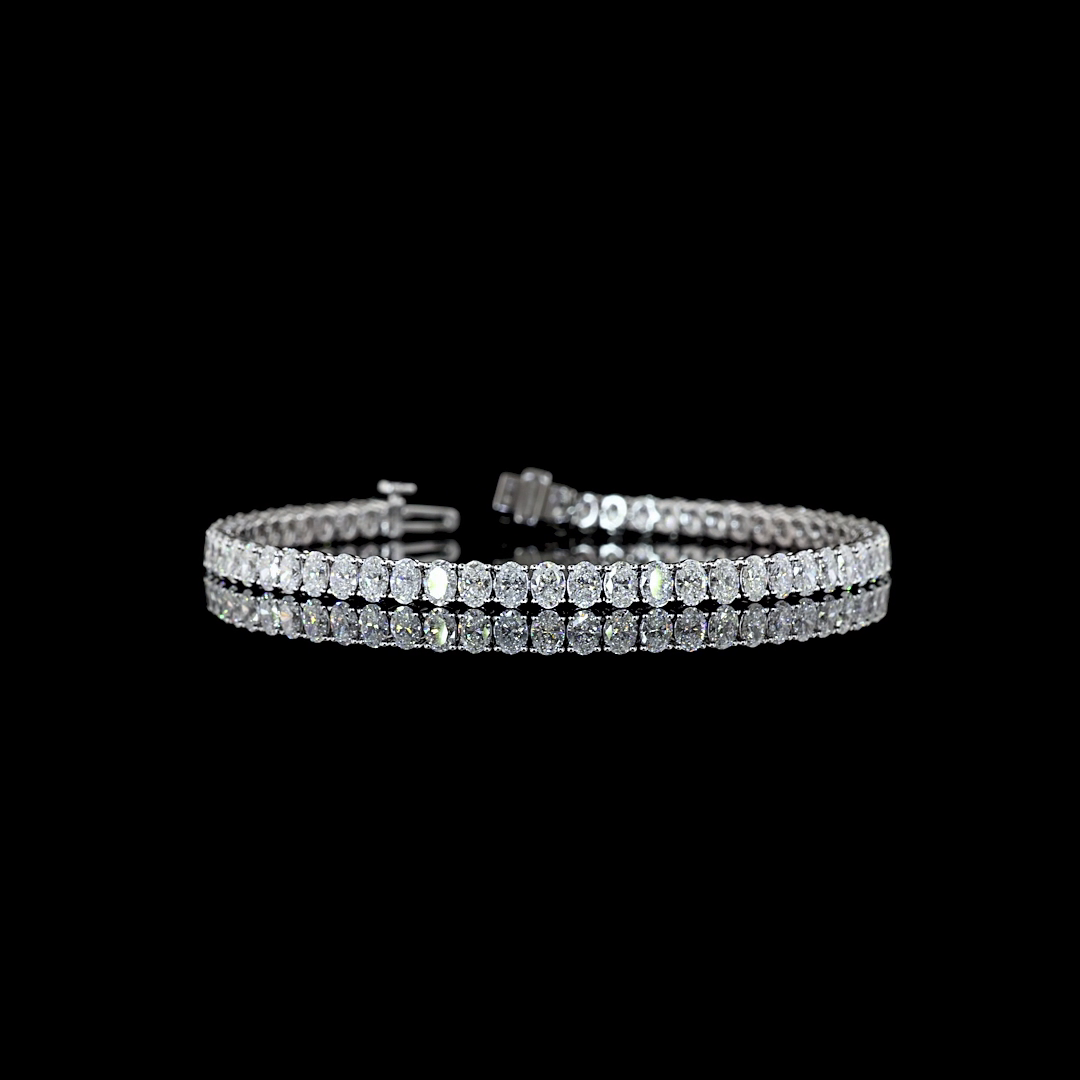 Lab-Grown 6.87 Carat Oval E-VS Diamond 14K White Gold Tennis Bracelet