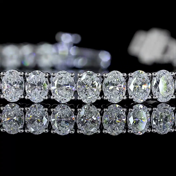 Lab-Grown 6.87 Carat Oval E-VS Diamond 14K White Gold Tennis Bracelet