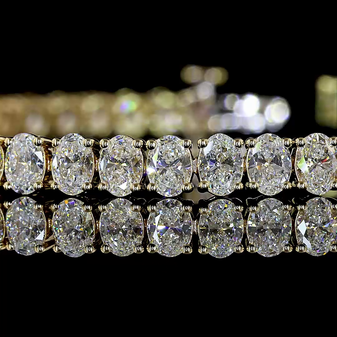 Lab-Grown 6.76 Carat Oval E-VS Diamond 14K Yellow Gold Tennis Bracelet