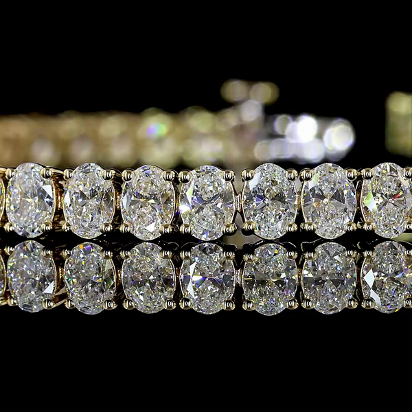 Lab-Grown 6.76 Carat Oval E-VS Diamond 14K Yellow Gold Tennis Bracelet