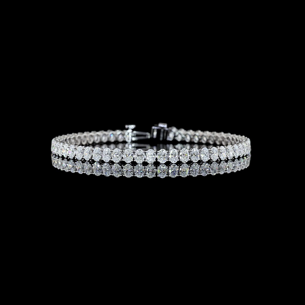Lab-Grown 7.64 Carat Oval E-VS Diamond 14K White Gold Tennis Bracelet