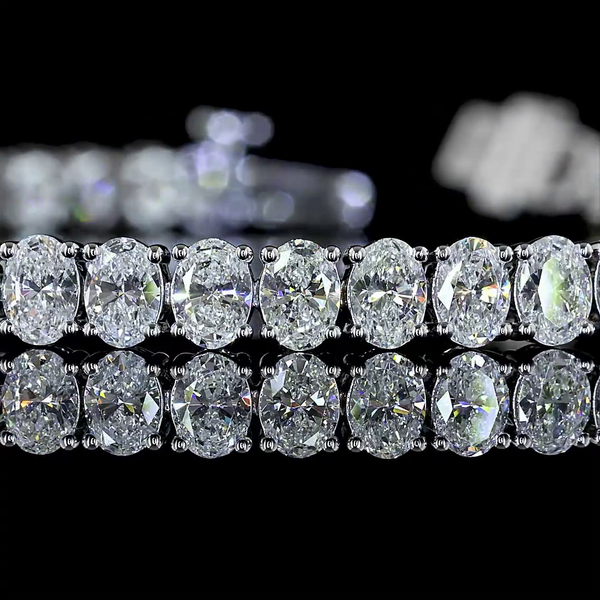 Lab-Grown 7.64 Carat Oval E-VS Diamond 14K White Gold Tennis Bracelet