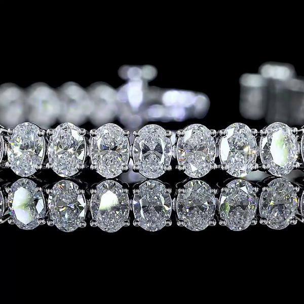 Lab-Grown 7.56 Carat Oval E-VS Diamond 14K White Gold Tennis Bracelet