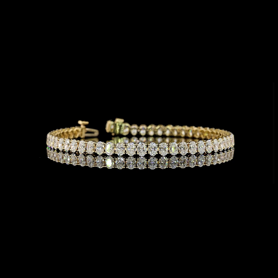 Lab-Grown 7.8 Carat Oval E-VS Diamond 14K Yellow Gold Tennis Bracelet