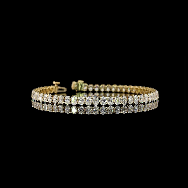 Lab-Grown 7.8 Carat Oval E-VS Diamond 14K Yellow Gold Tennis Bracelet