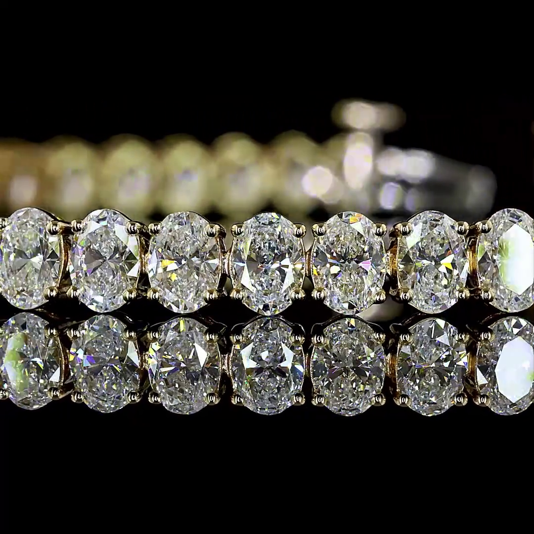 Lab-Grown 7.8 Carat Oval E-VS Diamond 14K Yellow Gold Tennis Bracelet