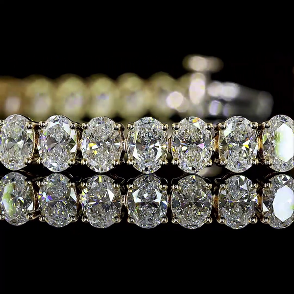 Lab-Grown 7.8 Carat Oval E-VS Diamond 14K Yellow Gold Tennis Bracelet