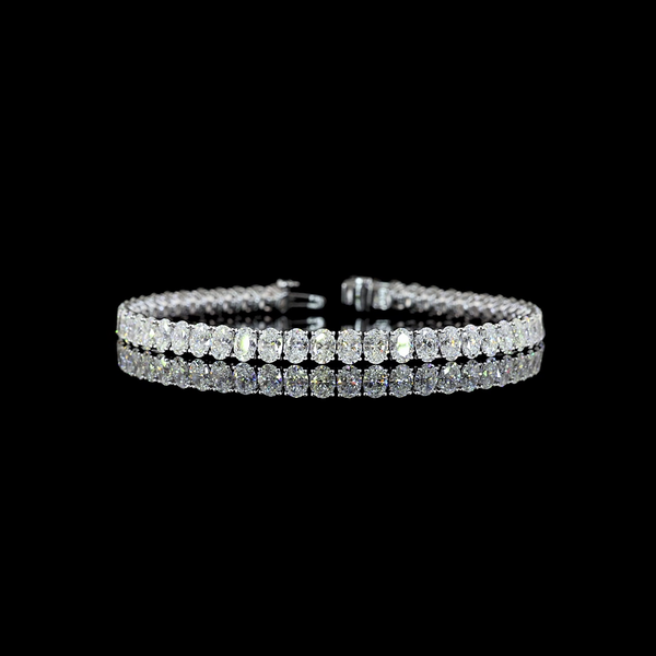 Lab-Grown 10.96 Carat Oval E-VS Diamond 14K White Gold Tennis Bracelet