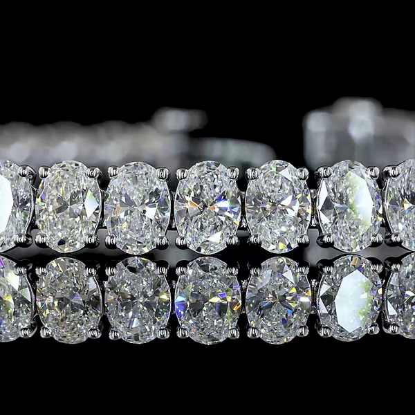 Lab-Grown 10.96 Carat Oval E-VS Diamond 14K White Gold Tennis Bracelet