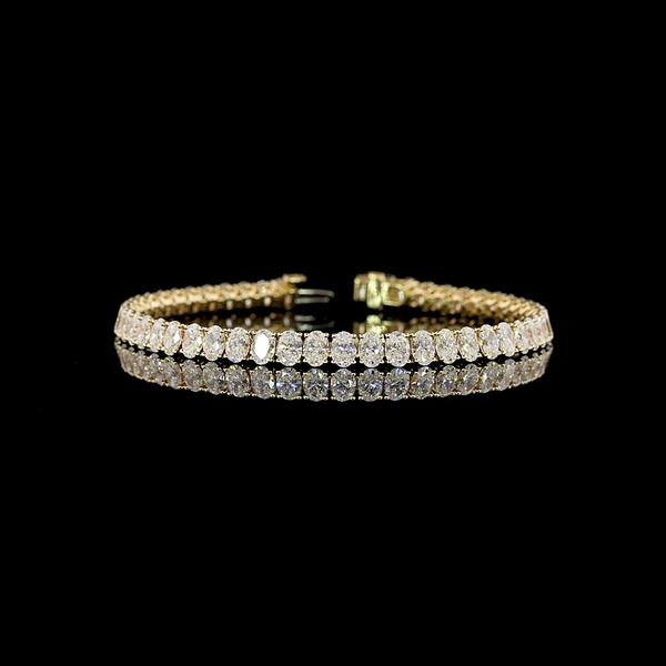 Lab-Grown 10.97 Carat Oval E-VS Diamond 14K Yellow Gold Tennis Bracelet
