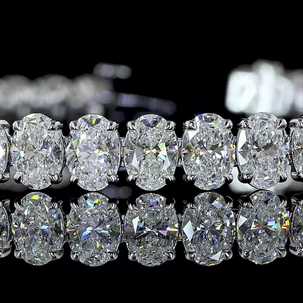 Lab-Grown 16.03 Carat Oval E-VS Diamond 14K White Gold Tennis Bracelet