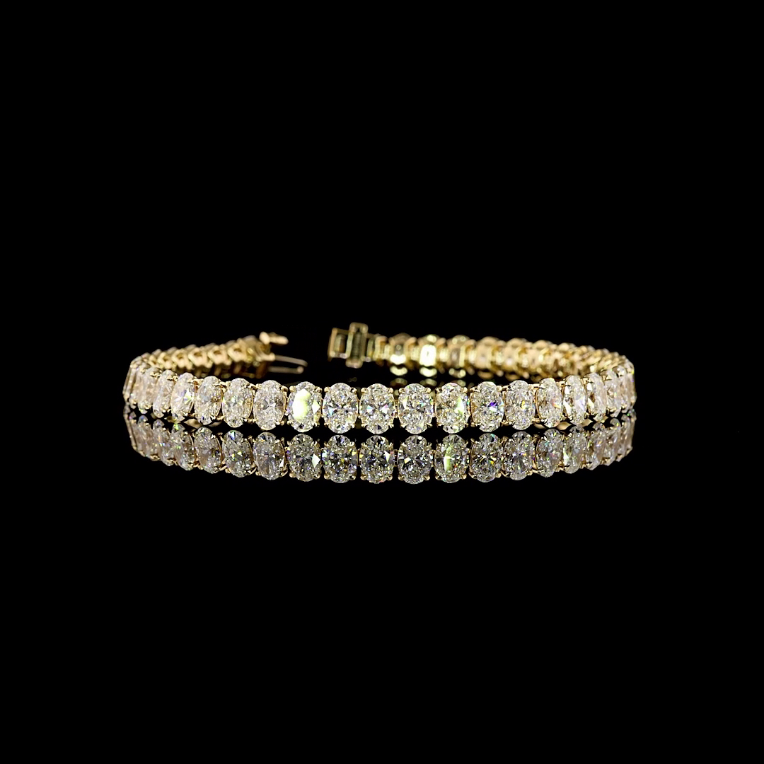 Lab-Grown 16.06 Carat Oval E-VS Diamond 14K Yellow Gold Tennis Bracelet