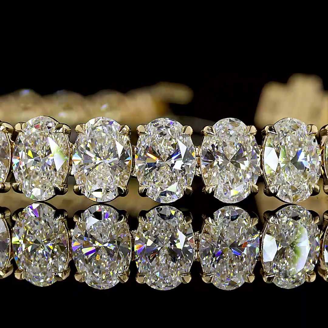 Lab-Grown 16.06 Carat Oval E-VS Diamond 14K Yellow Gold Tennis Bracelet