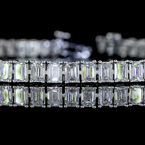 Lab-Grown 6.97 Carat Emerald E-VS Diamond 14K White Gold Tennis Bracelet