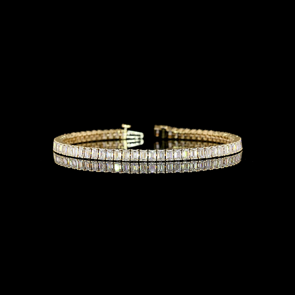 Lab-Grown 7.02 Carat Emerald E-VS Diamond 14K Yellow Gold Tennis Bracelet