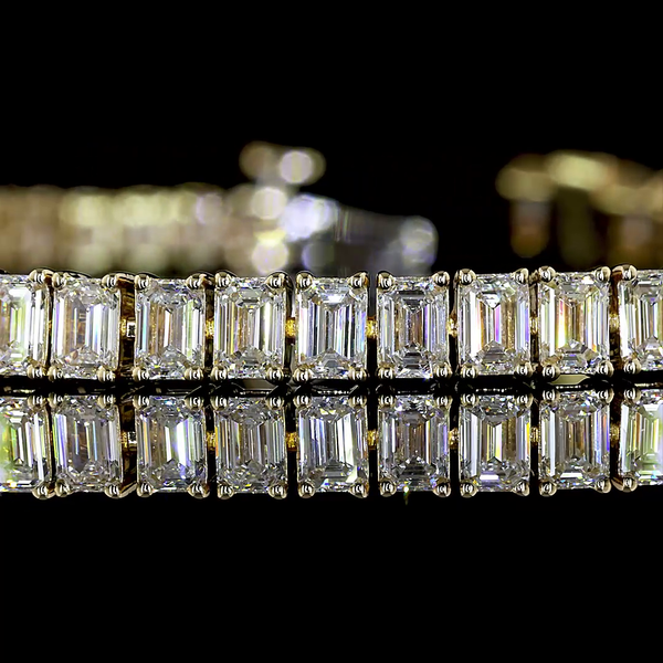 Lab-Grown 7.02 Carat Emerald E-VS Diamond 14K Yellow Gold Tennis Bracelet