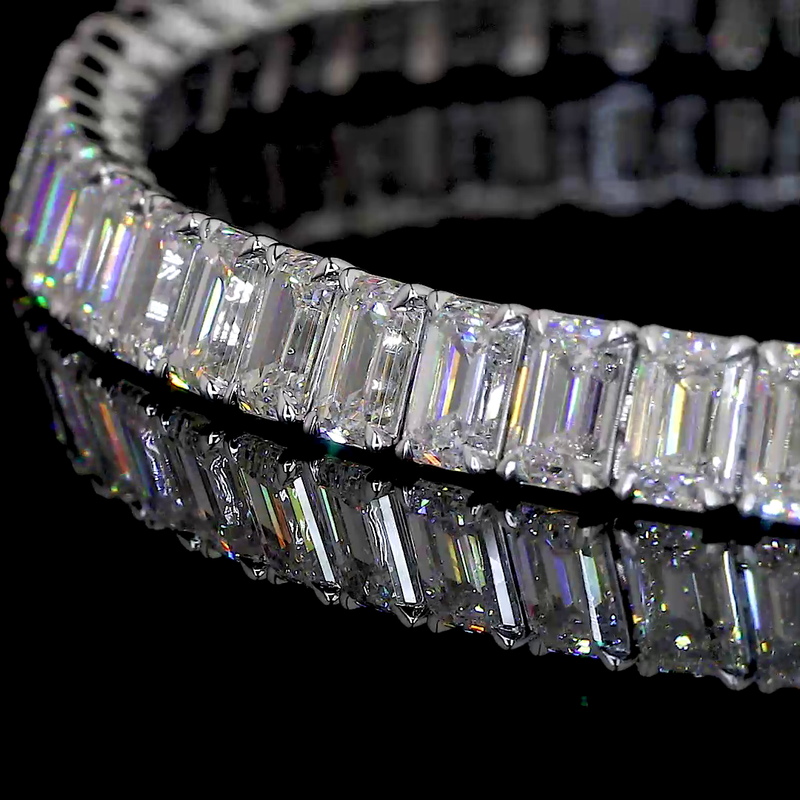 Lab-Grown 16.37 Carat Emerald F-VS2 Diamond 14K White Gold Tennis Bracelet