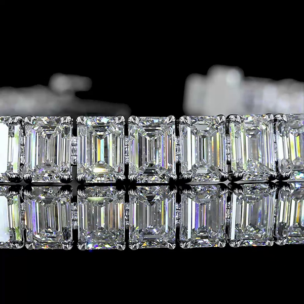 Lab-Grown 15.12 Carat Emerald E-VS1 Diamond 14K White Gold Tennis Bracelet