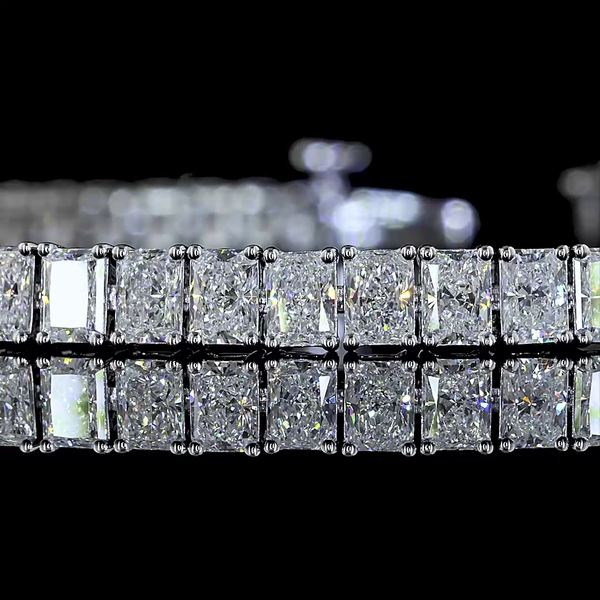 Lab-Grown 7.27 Carat Radiant E-VS Diamond 14K White Gold Tennis Bracelet