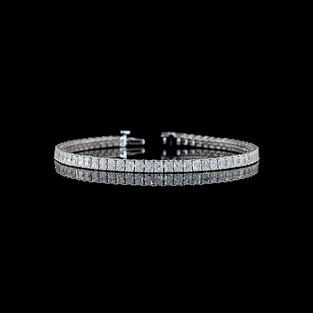 Lab-Grown 7.29 Carat Radiant E-VS Diamond 14K White Gold Tennis Bracelet