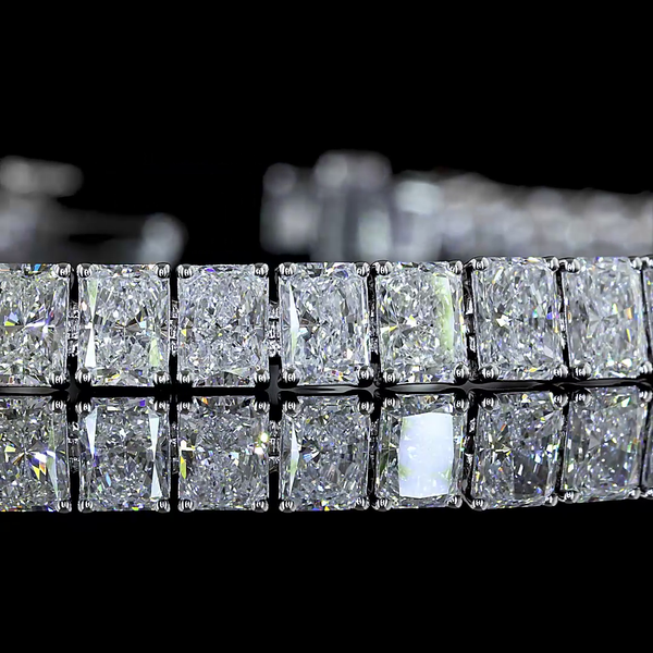 Lab-Grown 10.21 Carat Radiant E-VS Diamond 14K White Gold Tennis Bracelet