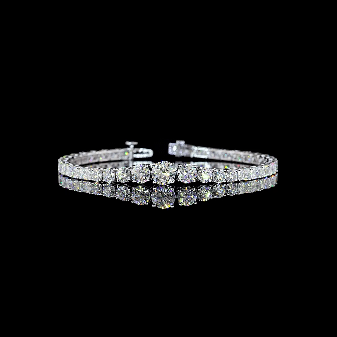 Lab-Grown 10.51 Carat Round D-VS Diamond 14K White Gold Riviera Bracelet