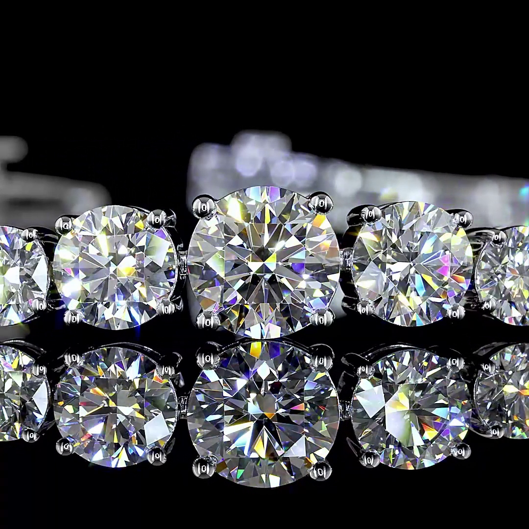 Lab-Grown 10.51 Carat Round D-VS Diamond 14K White Gold Riviera Bracelet