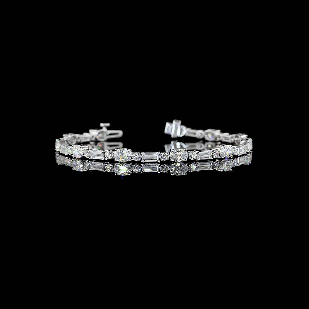 Lab-Grown 6.8 Carat MIX E-VS Diamond 14K White Gold Tennis Bracelet