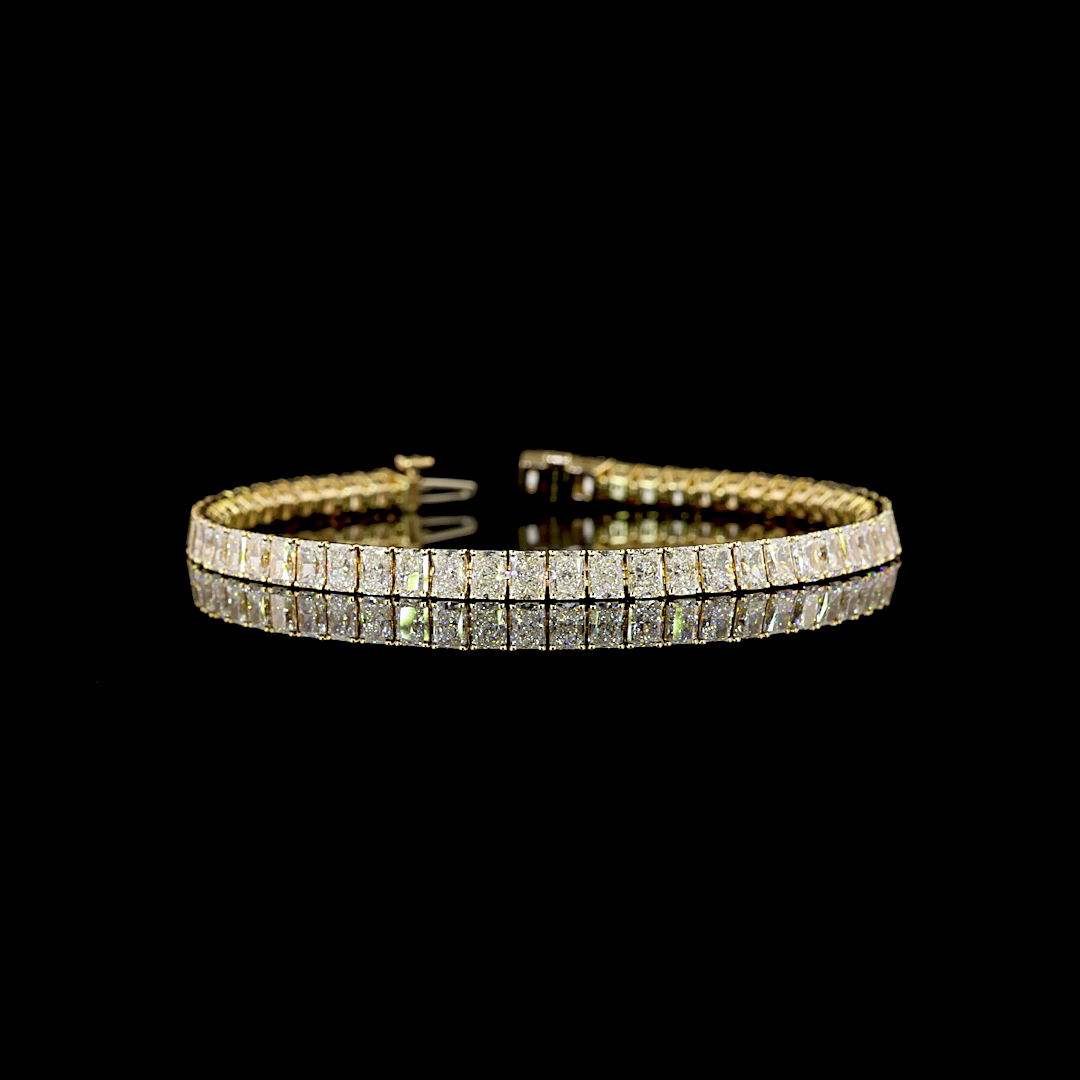 Lab-Grown 10.12 Carat Radiant E-VS Diamond 14K Yellow Gold Tennis Bracelet