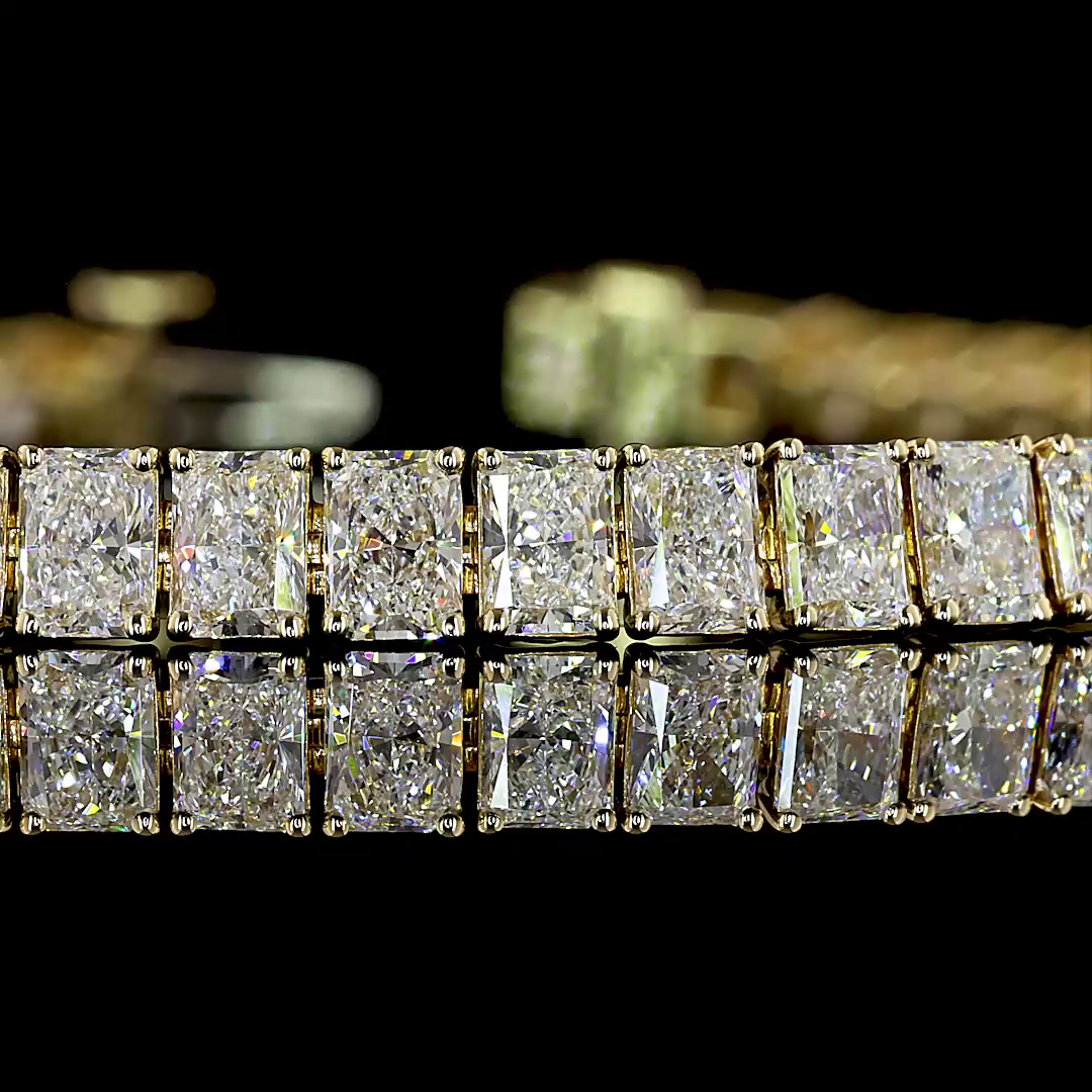 Lab-Grown 10.12 Carat Radiant E-VS Diamond 14K Yellow Gold Tennis Bracelet