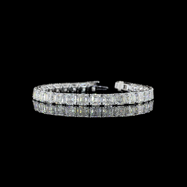 Lab-Grown 30.69 Carat Asscher E-VS1 Diamond 14K White Gold Tennis Bracelet