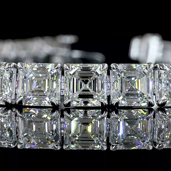 Lab-Grown 30.69 Carat Asscher E-VS1 Diamond 14K White Gold Tennis Bracelet
