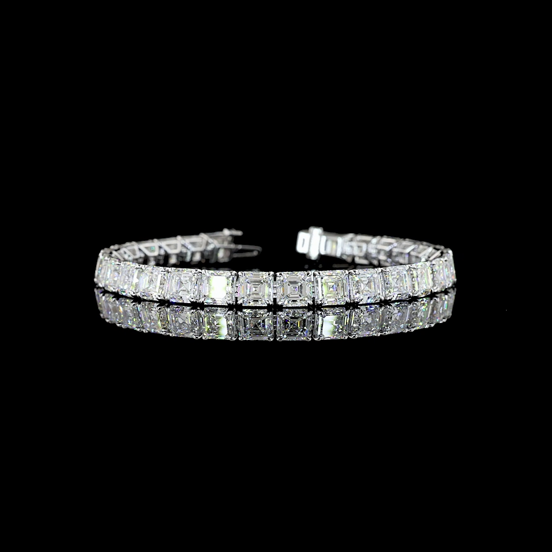 Lab-Grown 30.58 Carat Asscher E-VS1 Diamond 14K White Gold Tennis Bracelet