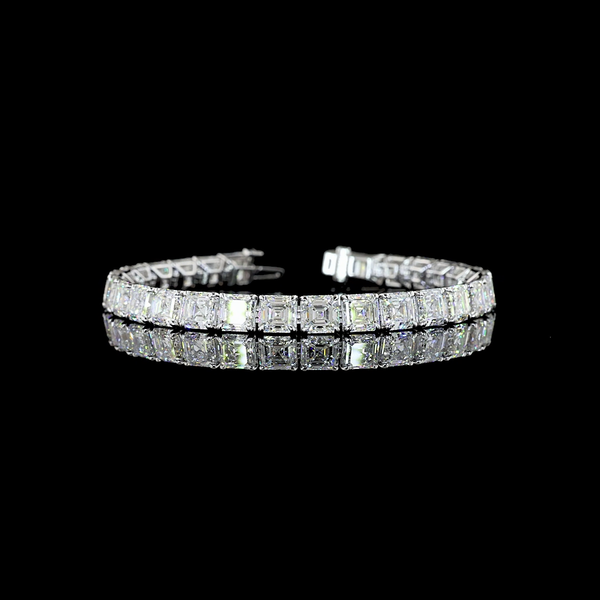 Lab-Grown 30.58 Carat Asscher E-VS1 Diamond 14K White Gold Tennis Bracelet