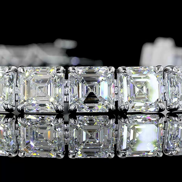 Lab-Grown 30.58 Carat Asscher E-VS1 Diamond 14K White Gold Tennis Bracelet