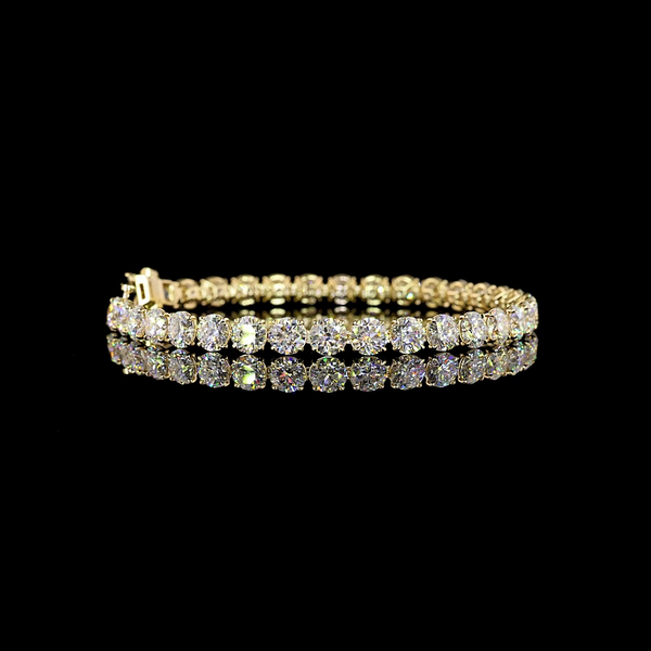 Lab-Grown 16.26 Carat Round E-VS Diamond 14K Yellow Gold Tennis Bracelet
