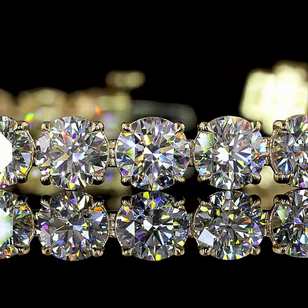 Lab-Grown 16.26 Carat Round E-VS Diamond 14K Yellow Gold Tennis Bracelet