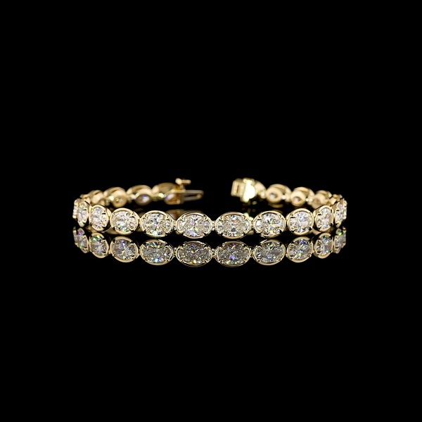 Lab-Grown 11.78 Carat Oval E-VS1 Diamond 14K Yellow Gold Tennis Bracelet