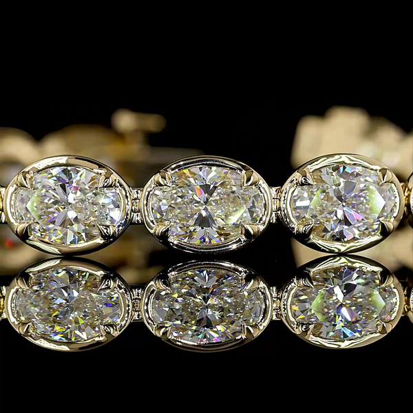 Lab-Grown 11.78 Carat Oval E-VS1 Diamond 14K Yellow Gold Tennis Bracelet