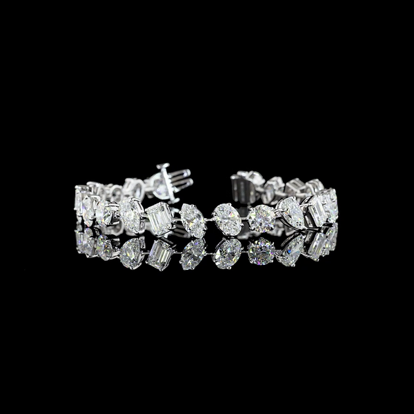 Lab-Grown 20.38 Carat MIX E-VS1 Diamond 14K White Gold Station Bracelet