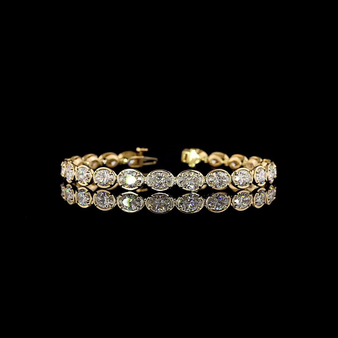 Lab-Grown 11.74 Carat Oval F-VS1 Diamond 14K Yellow Gold Tennis Bracelet