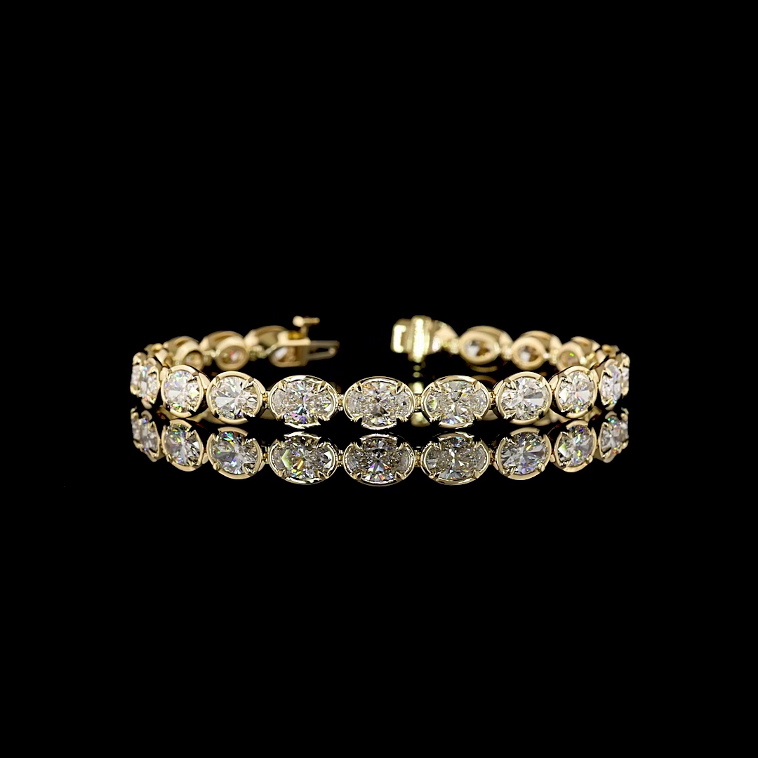 Lab-Grown 14.75 Carat Oval E-VS Diamond 14K Yellow Gold Tennis Bracelet