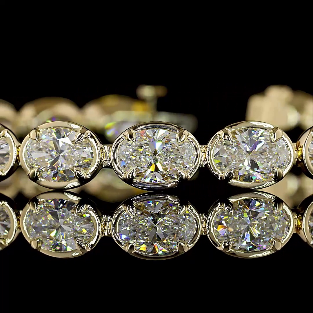 Lab-Grown 14.74 Carat Oval E-VS Diamond 14K Yellow Gold Tennis Bracelet